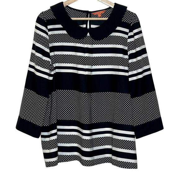 MODCLOTH PETER‎ PAN COLLAR POLKA DOT STRIPE TOP SIZE L - Picture 1 of 8